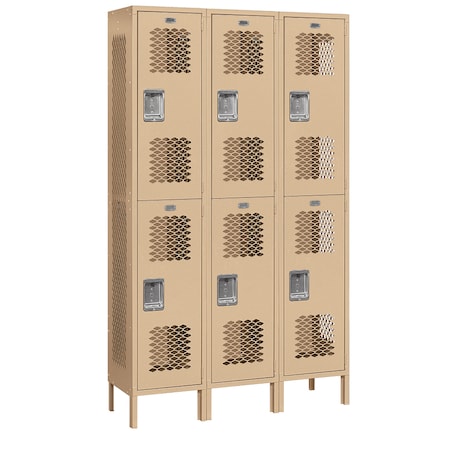 Salsbury Industries Wardrobe Locker, 45" W, 15" D, 78" H, (3) Wide, (6) Openings, Tan 82365TN-U